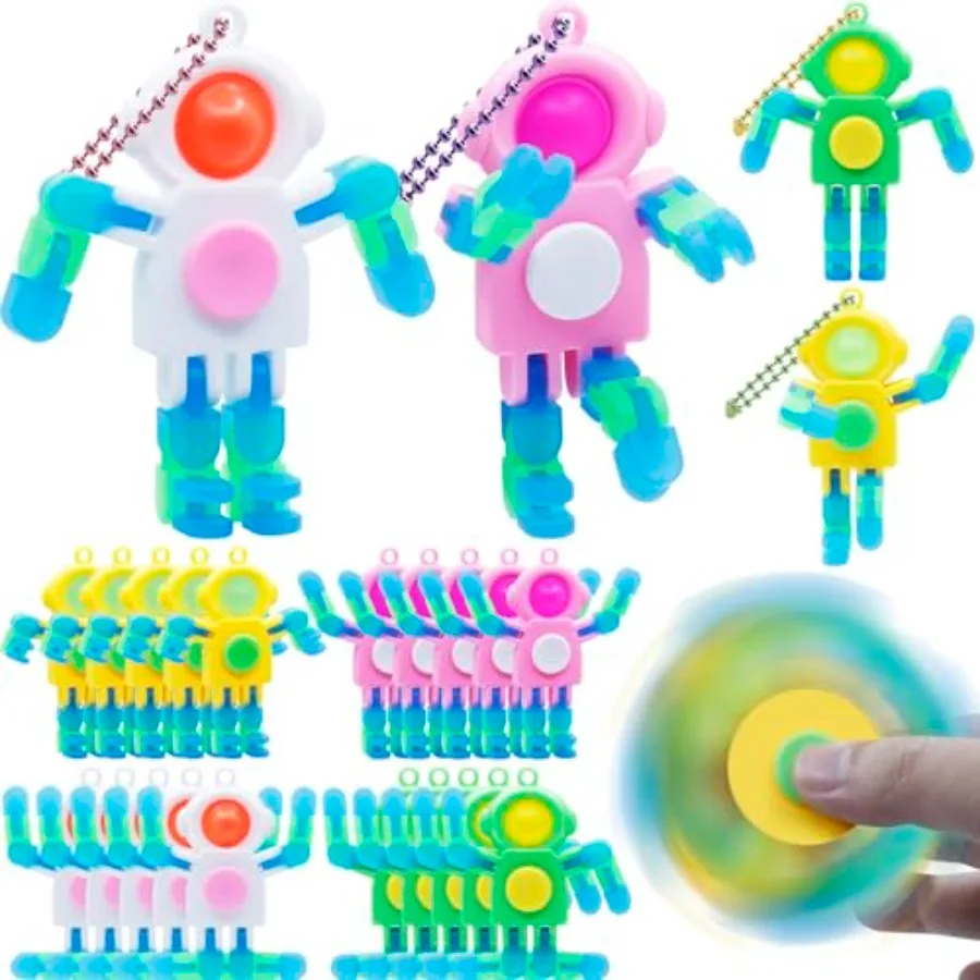 Quality Assurance 24 PCS Astronaut Transformable Pop Fidget Spinners Toys with Keychain - Party Favors Bulk and Goodie Bag Stuf