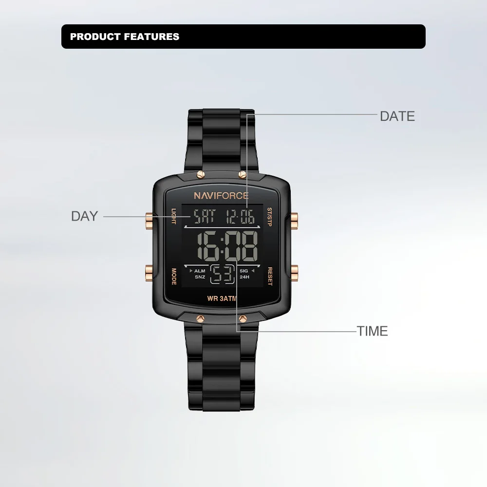 NAVIFORCE NF5057 Women's Fashion Digital Watches Alarm Stopwatch Day and Date Display Waterproof Sports LCD Lighting Clock