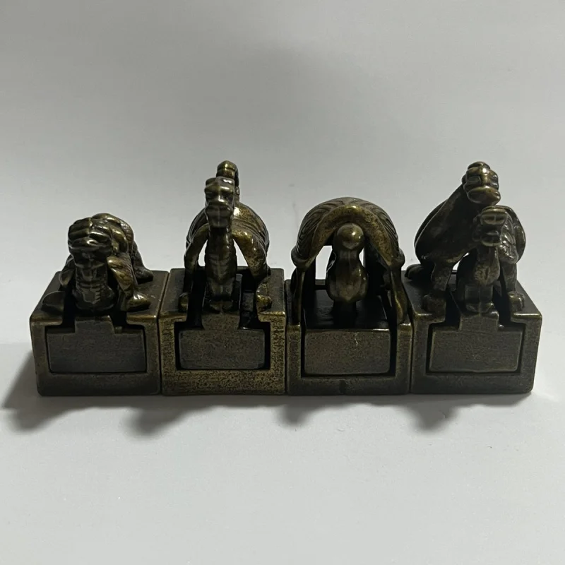Antique Miscellaneous Collection Beasts Mother and Child Alloy Seal Four in One Set Study Decoration Ornament
