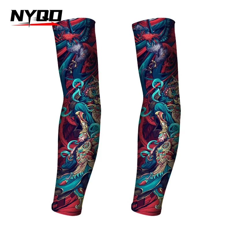 

Летние рукава с татуировкой, защита для рук для езды на велосипеде на открытом воздухе, ледяной шелк, солнцезащитные рукава, дышащие рукава с цветочным принтом, мужские рукава со льдом