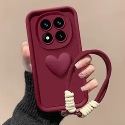 For Xiaomi Redmi Note 14 Pro + Case Xiaomi Redmi note14 Pro Plus  Phone Case Full Package Matte Love Heart Hnad Strap Back Cover