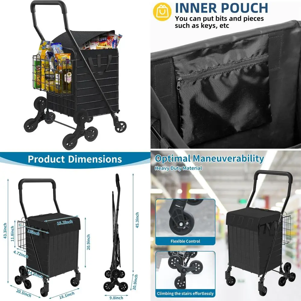 

Складная водонепроницаемая корзина для покупок с возможностью лазания по лестнице и трехколесными колесами, вмещает 66 фунтов для расширенного использования.