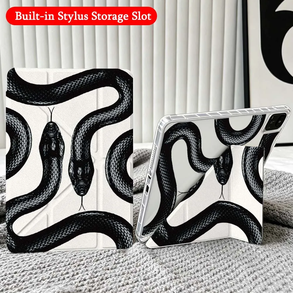 Colorful Snake Pattern Case For Xiaomi Redmi Poco Pad 5 6 7 8 Pro SE 11 11.2 12.1 Inch Transparent Y-Shaped Folding Tablet