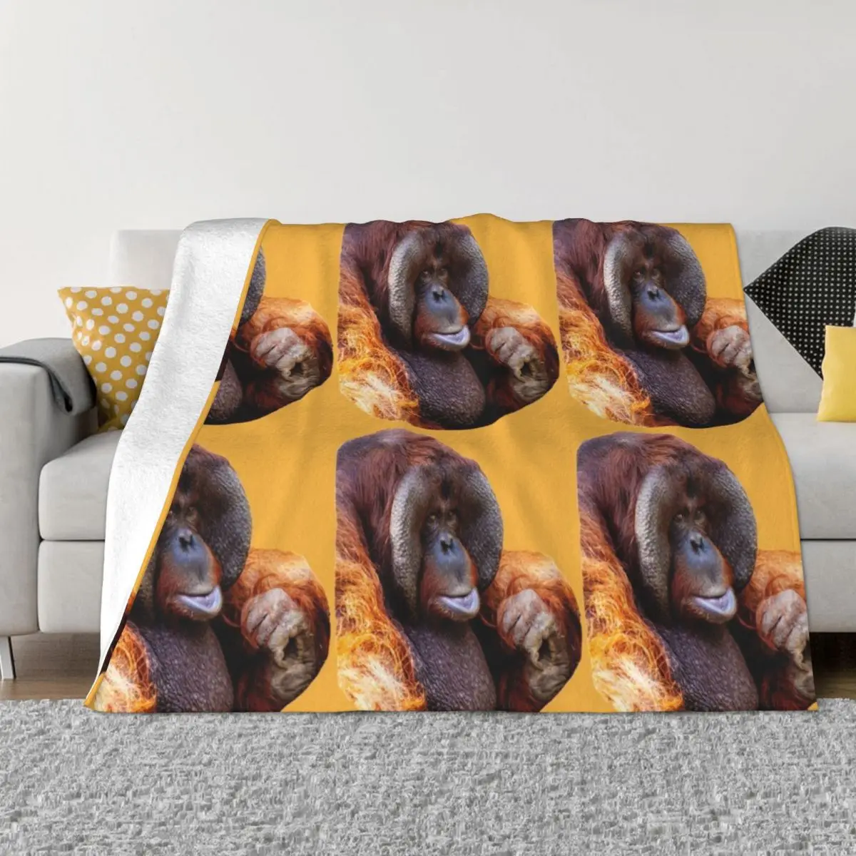 Old Man Orangutan Throw Blanket Loose Decorative Sofa Blankets