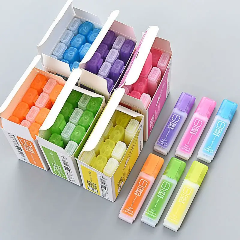 

Highlighter Chisel Tip Marker Pen 6 Assorted Pastel Colors Thick Tips Large Capacity Student Mark Handbook Color Pen Candy Color