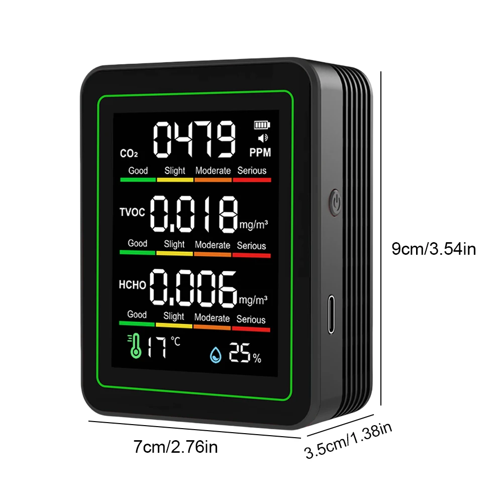 5 في 1 داخلي مراقبة جودة الهواء كاشف درجة الحرارة والرطوبة CO2 TVOC HCHO تستر كاشف جودة الهواء للمكتب المنزلي #5