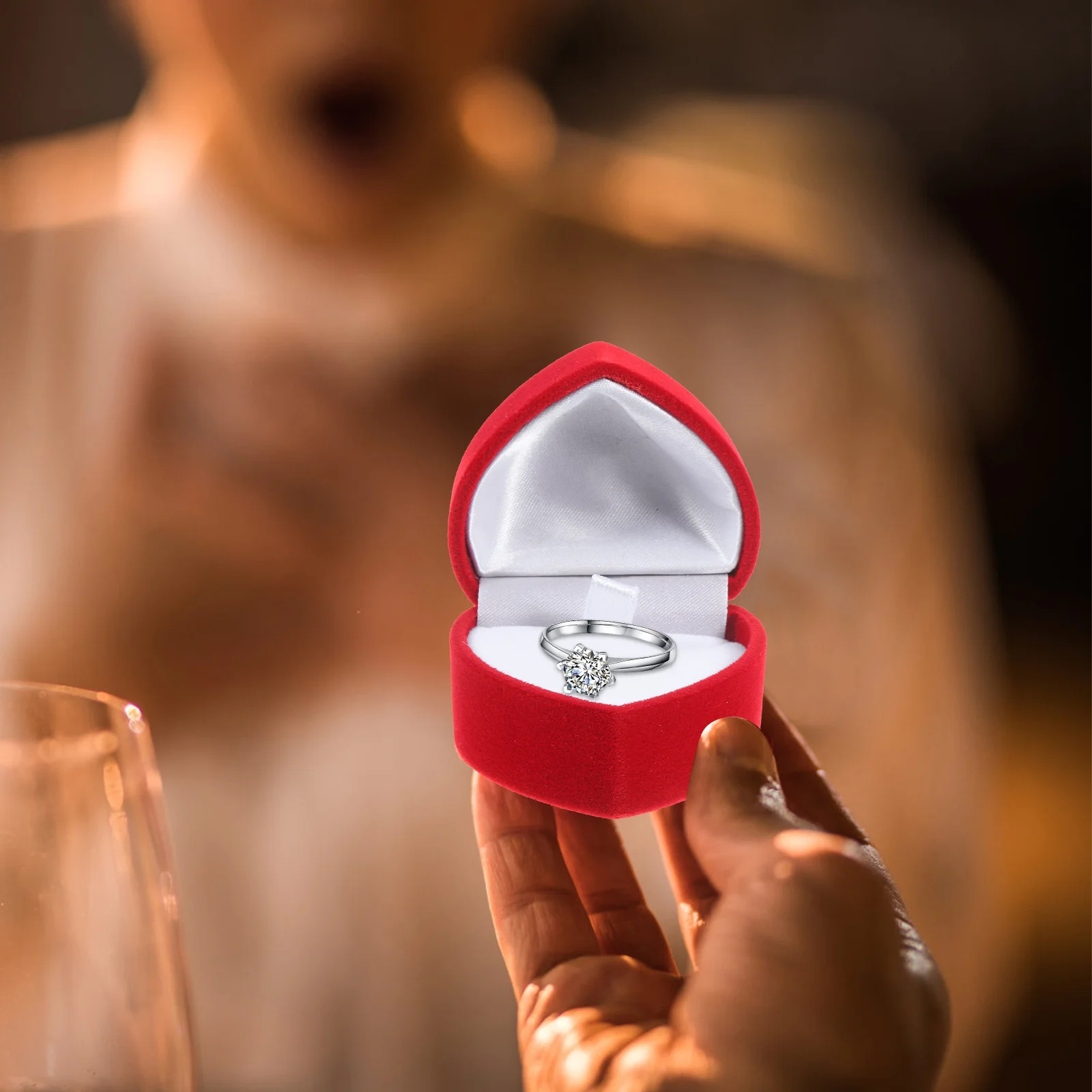 

Heart Shaped Ring Box Jewelry Storage Gift for Engagement Wedding Proposal Anniversary Valentine's Day Women Jewelry Display