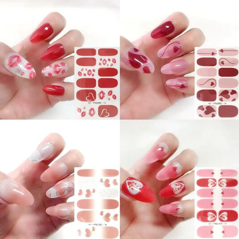 San Valentino Amore Cuore Labbro Adesivi per unghie 3D Copertura completa Adesivo per unghie Avvolge Donne Bellezza Nail Salon Manicure fai da te Decalcomanie