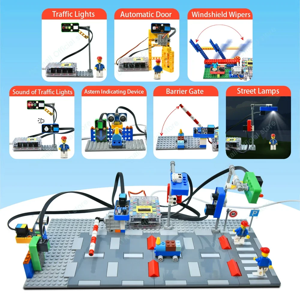 Keyestudio UNOR3 Intelligent Traffic System Kit – Arduino Legoeds-Compatible STEM Kit with Scratch Graphical Programming