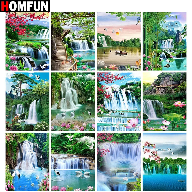 

HOMFUN 5D Алмазная картина «Водопадный пейзаж» Алмазная вышивка полная круглая/квадратная картина «сделай сам», вышивка крестиком, домашний декор