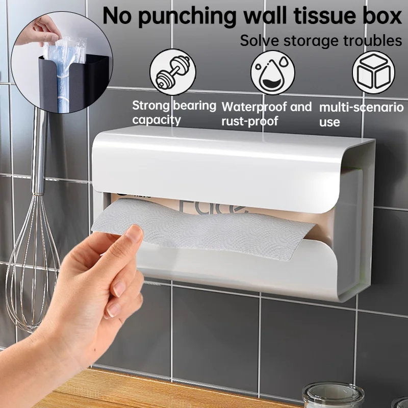 الحائط المغناطيسي لا الحفر الذاتي لاصق كيس قمامة موزع المنظم المطبخ الحمام منشفة ورقية حامل تخزين الأنسجة