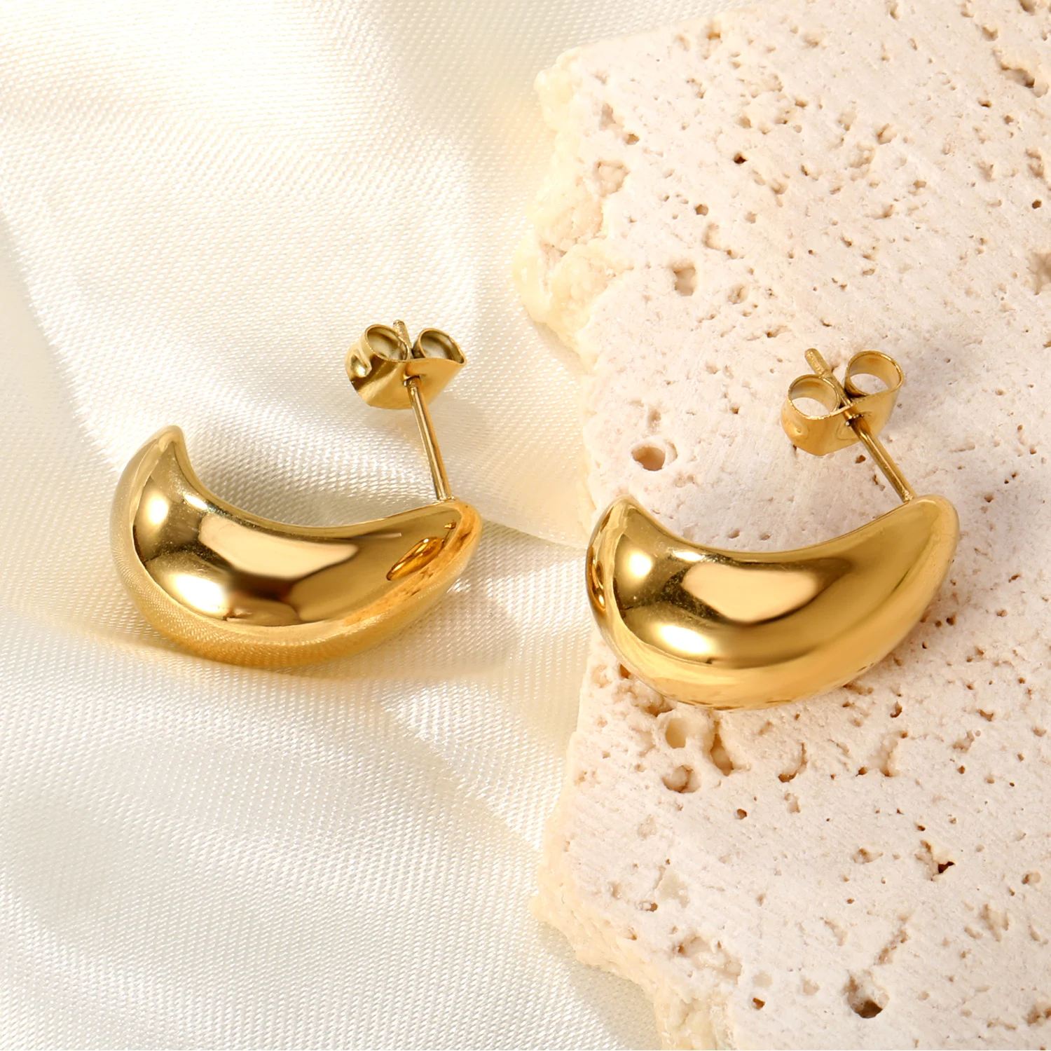 LUXUSTEEL Golden Water Droplet Shape Women\'s Hoop Earrings Geometric Stainless Steel C Shape Tassels Earring Party Jewelry Gifts
