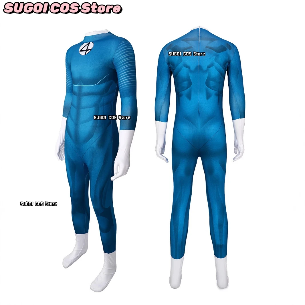 Movie Fantastic Cos Four Reed Richards Cosplay Costume Socks With Jumpsuit Blue Jumpsuit Party Invisible Man Role-playing Suit