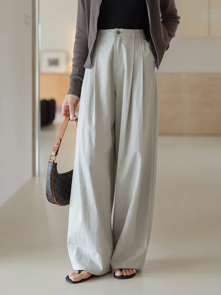 

Белые повседневные брюки с высокой талией для женщин, свободные, широкие, прямого кроя, удобные, в корейском стиле, из хлопка, весна-лето