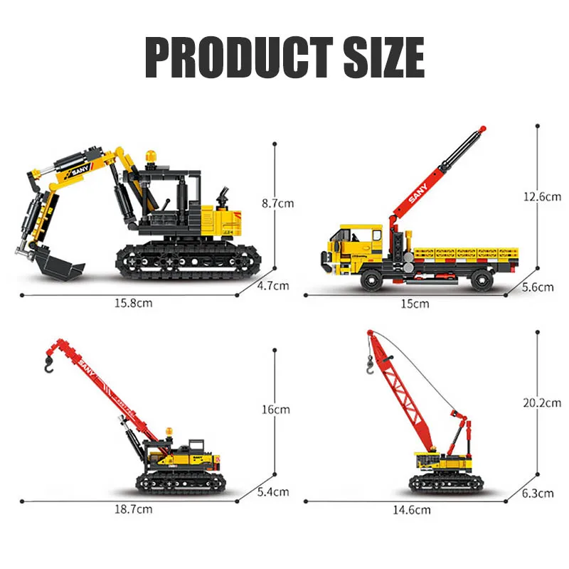 City 4 In 1 884pcs Rotary Drilling Rig Model Building Blocks Technical Engineering Car Excavator Crawler Crane Bricks Toys Gifts