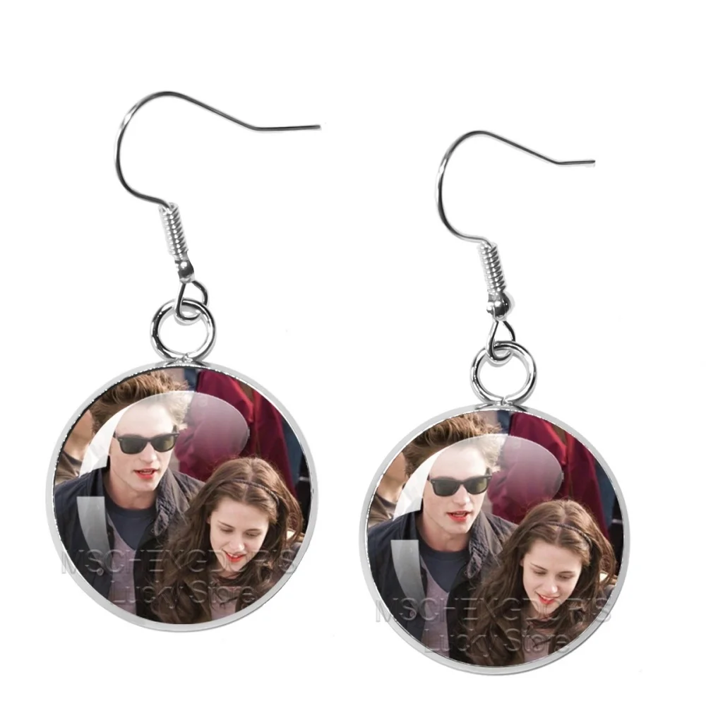 Bella Edward Character Earring Classic Movie Twilight Glass Cabochon 20MM Pendant Earring Jewelry Accessories Charm Gifts
