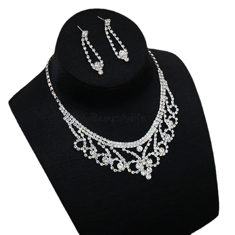 

Bridal wedding dress chain earrings 2-piece set Korean rhinestone wedding claw chain