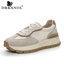 DRKANOL Sneakers Casual da donna 2024 New Cow Suede Leather Lace-Up Chunky Platform Shoes donna versatili colori misti scarpe basse