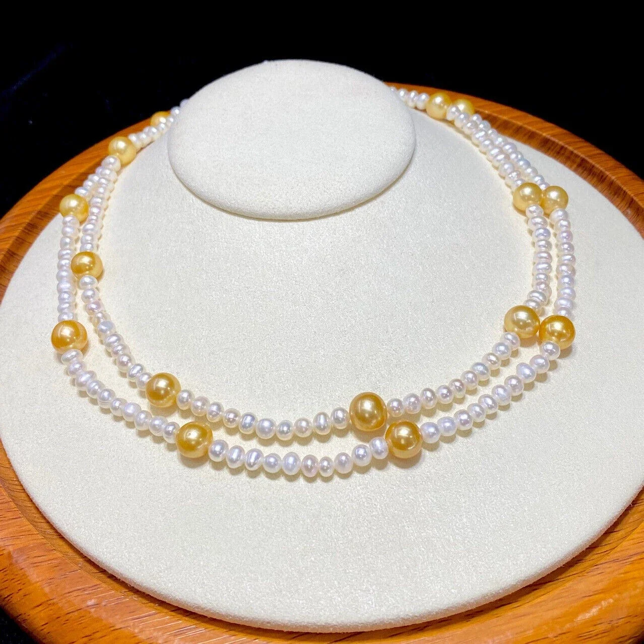 

Великолепное ожерелье из натурального белого и золота с жемчугом Южных морей AAA+5-9 мм 925s16-35 дюймов