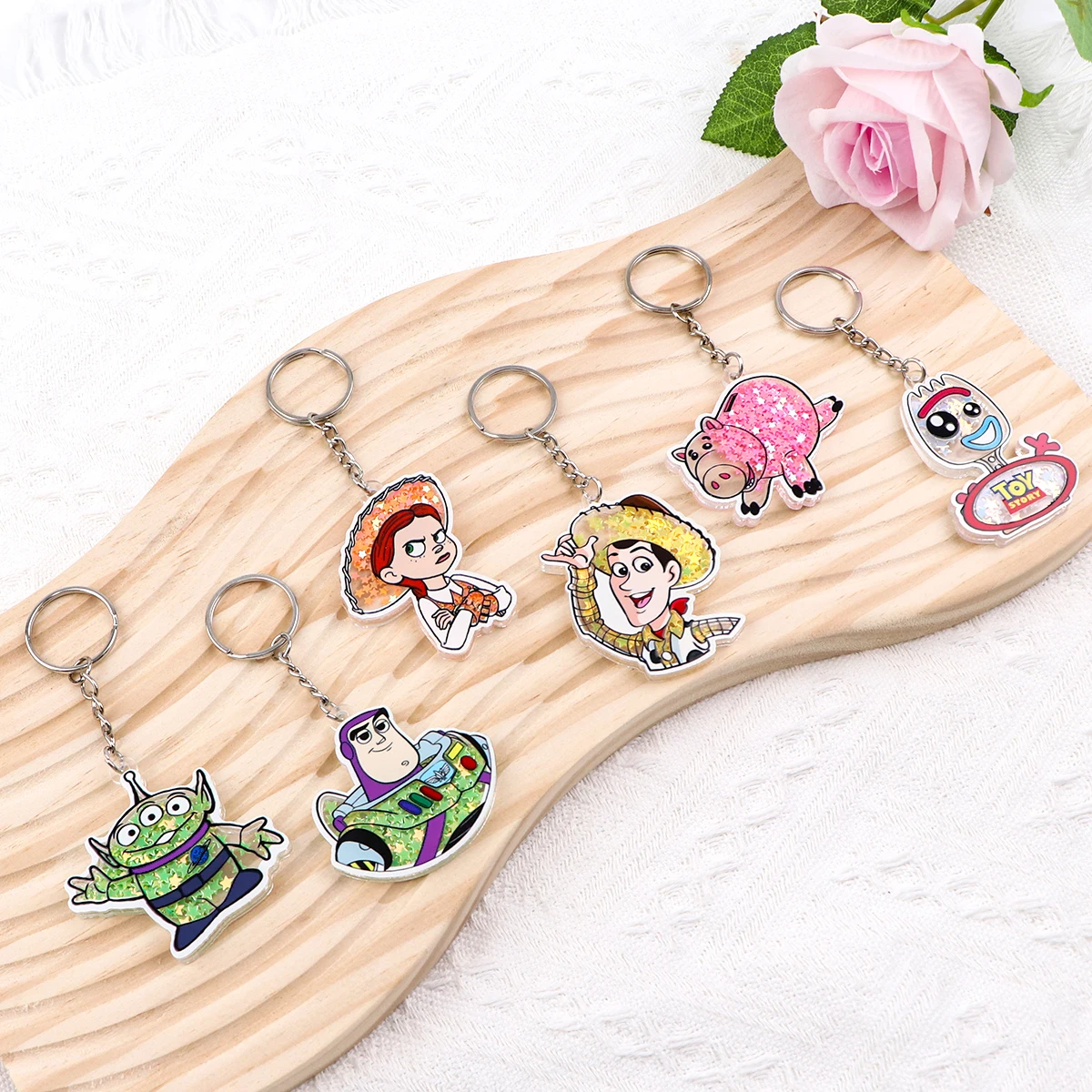 Classic Cartoon Toy Acrylic Keychain for Motorcycles Cute Pendants Women Girls Key Fobs Holder Metal Key Ring Accessories Gift