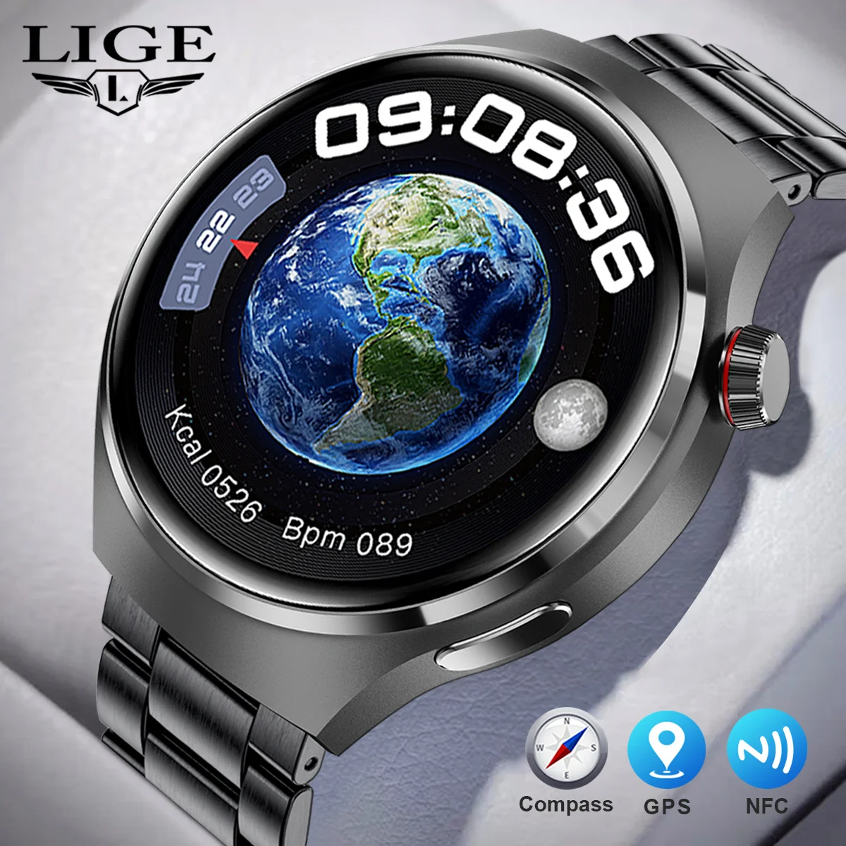 Lige 4 pro amoled hd bildschirm uhr smart watch bluetooth call ip68 wasserdichte männer smartwatch