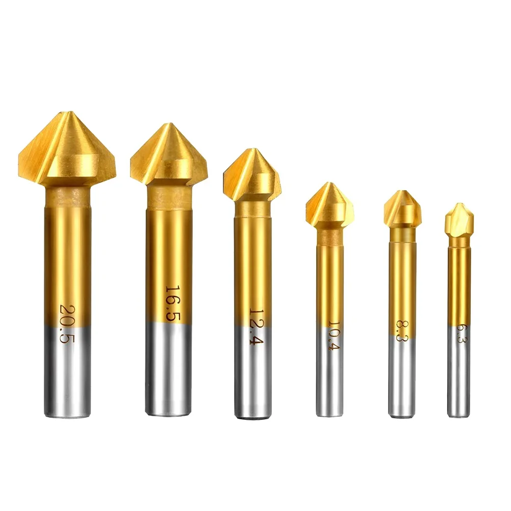 

6pcs 90° Titanium Coated Countersink Chamfer Tool Set High Hardness Deburring Bits For Plastic Aluminum Copper Stainless