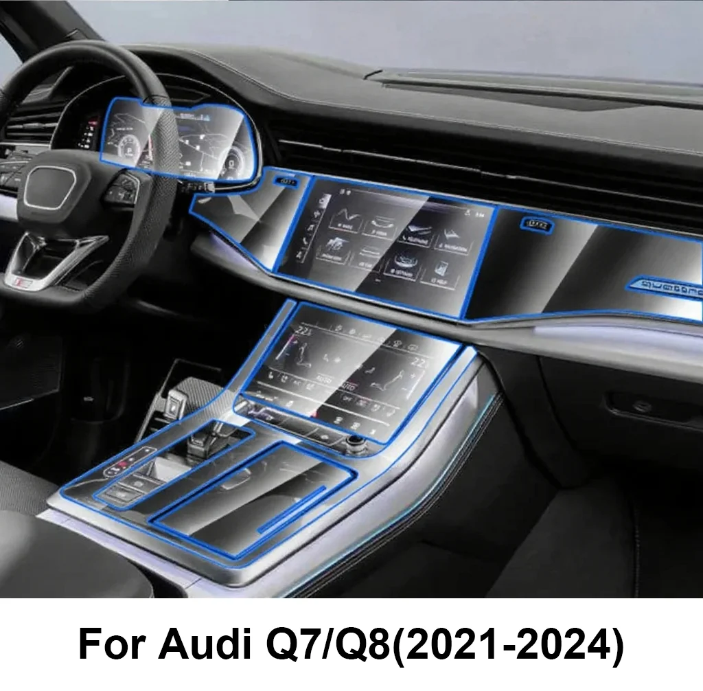 Image of Für Audi Q7 Q8 2021-2024 Innenraum-Schutzfolie Transparente TPU-Schutzfolie Auto-Getriebepanel Armaturenbrett Anti-Kratz-Aufkleber Mittelkonsole