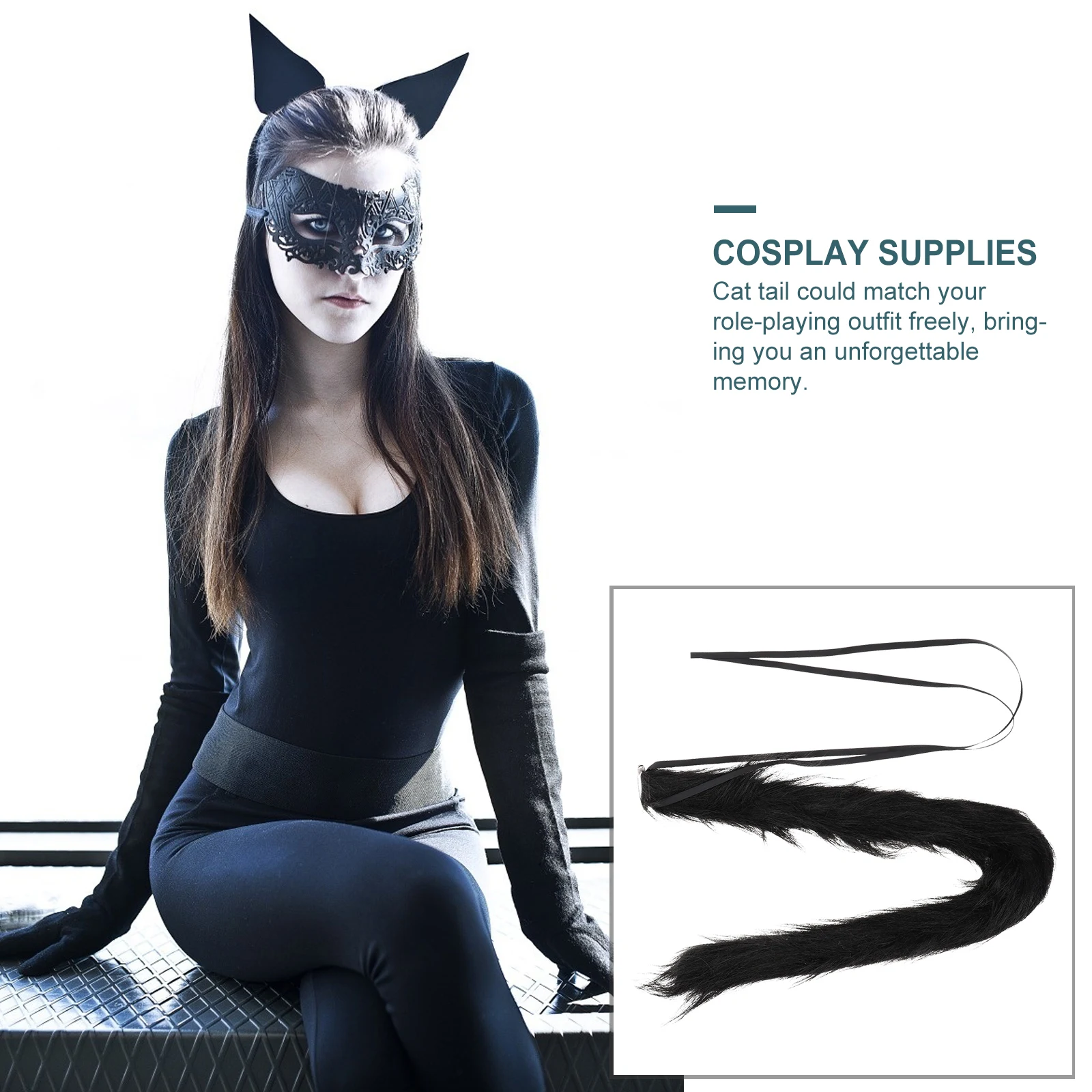 

2Pcs Artificial Tail Faux Cat Tail Halloween Prop Cosplay Costume Accessories Decor Role Playing Outfit