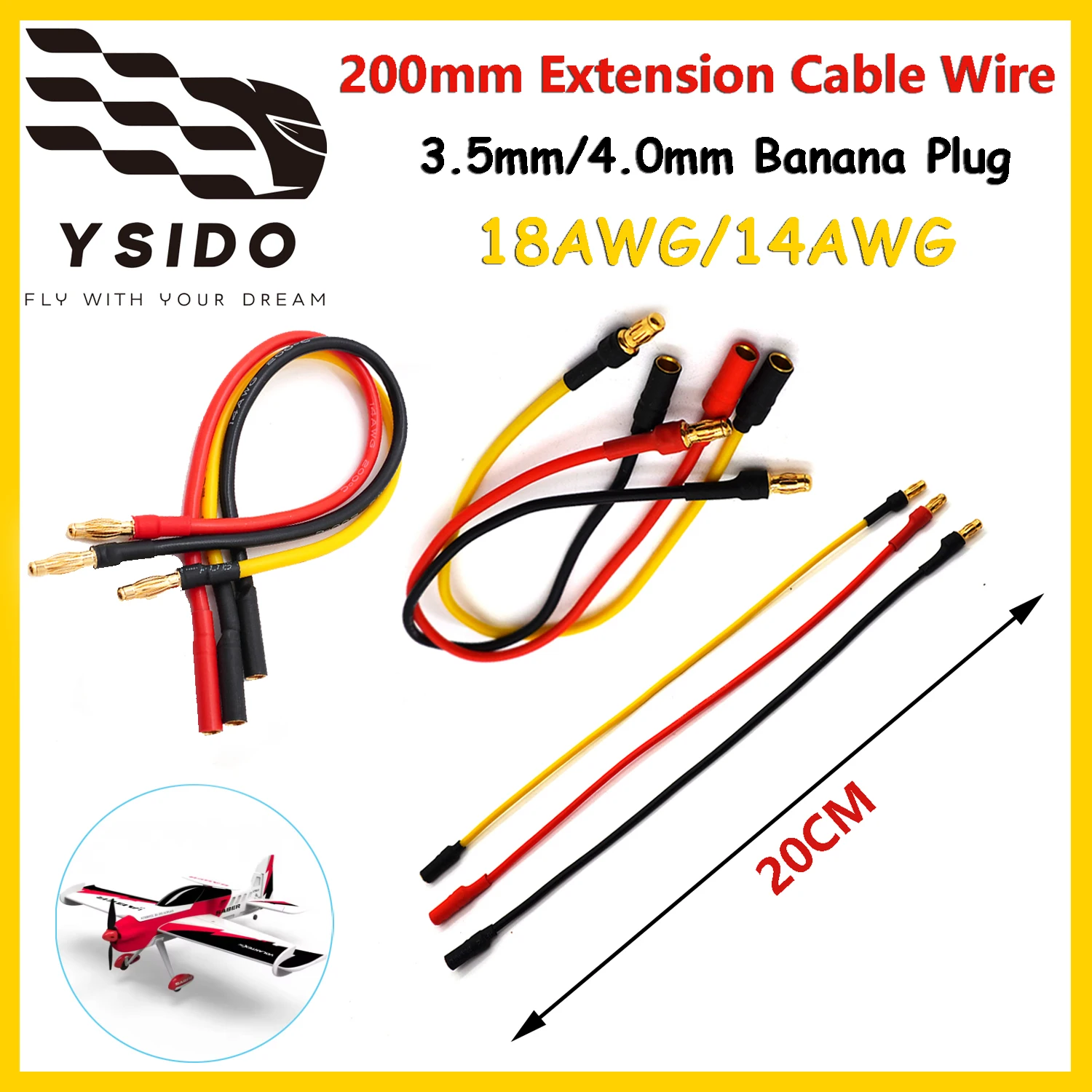 

RC Model Car Aircraft Drone Parts Banana Head Connectors 3.5mm/4.0mm 20CM 14AWG/18AWG Cable Extension for RC Motor ESC Upgrade