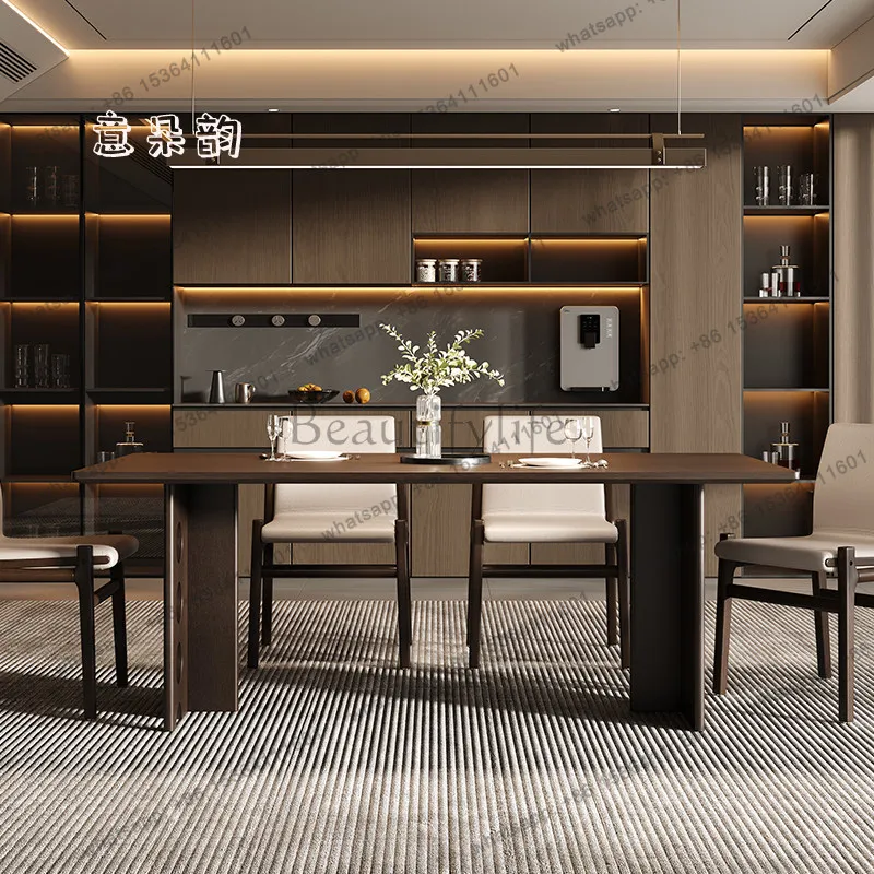 Smoked wood color rectangular dining table Home restaurant Simple high-end dining table