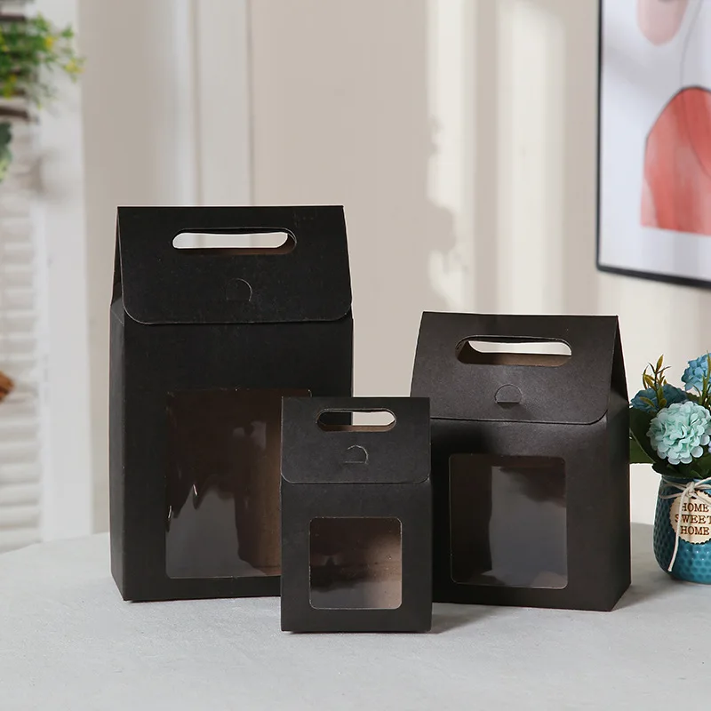 6/12 Kraftpapierboxen, Geschenkboxen mit Fenster, Faltbare Kartonboxen mit Griffen, Party-Geschenkboxen, Festivallieferungen – Detail 10