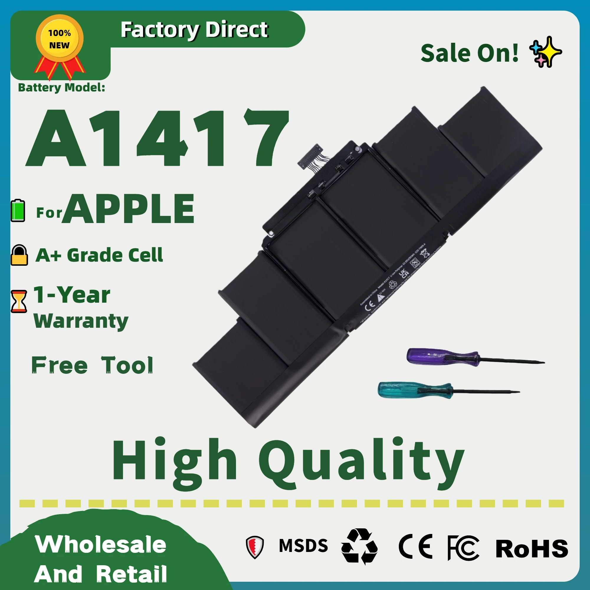 ¡Directo de fábrica! A1417 Batería para portátil para MacBook Pro 15" A1398 Mediados de 2012 y principios de 2013 Retina.