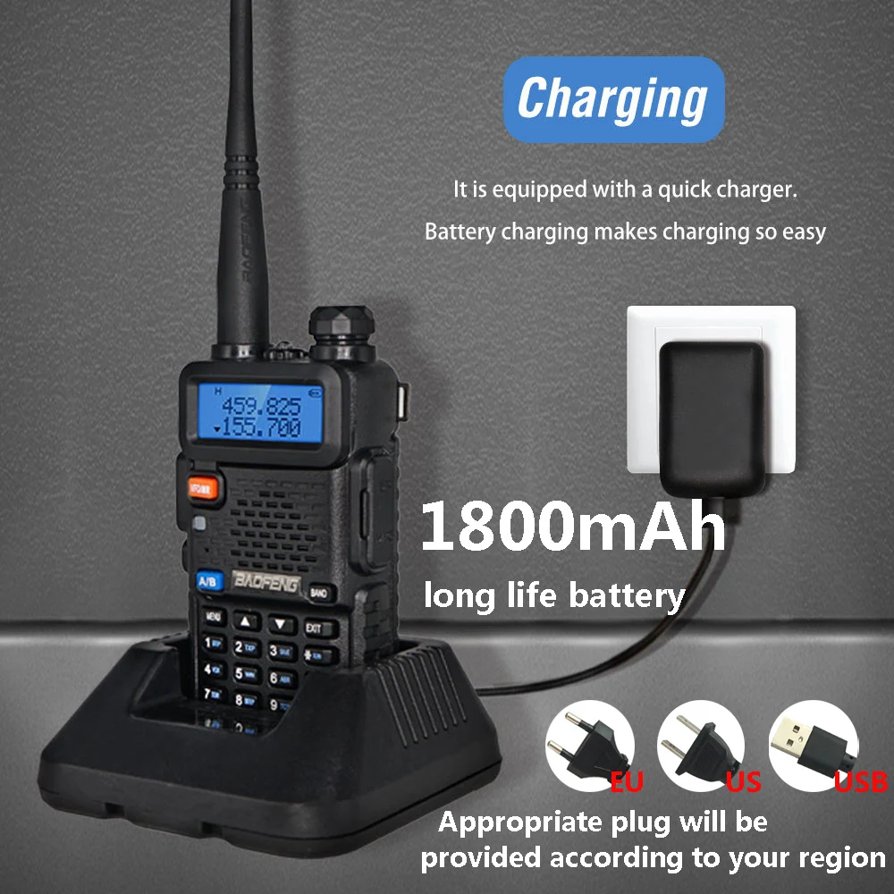 BaoFeng UV-5R 8W High Power Walkie Talkie Dualband Two Way Radio VHF/UHF 136-174MHz & 400-520MHz Portable Ham Radio Transceiver