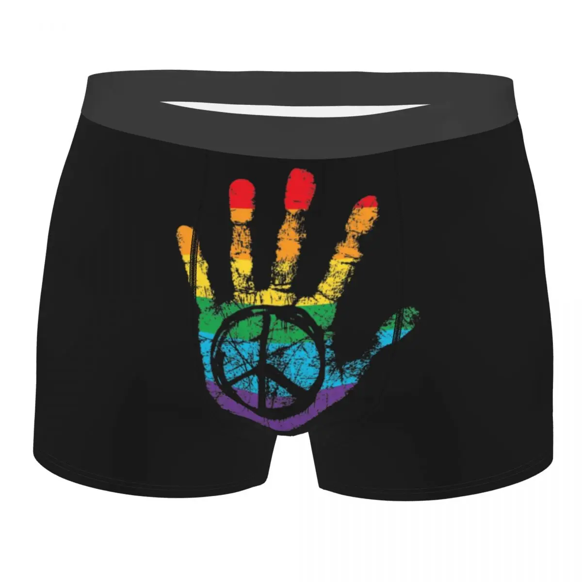 

Humor Boxer Shorts Panties Briefs Men's Funny Hand Peace Rainbow Underwear Gay Pride LGBT Queer Asexual Soft Underpants for Male