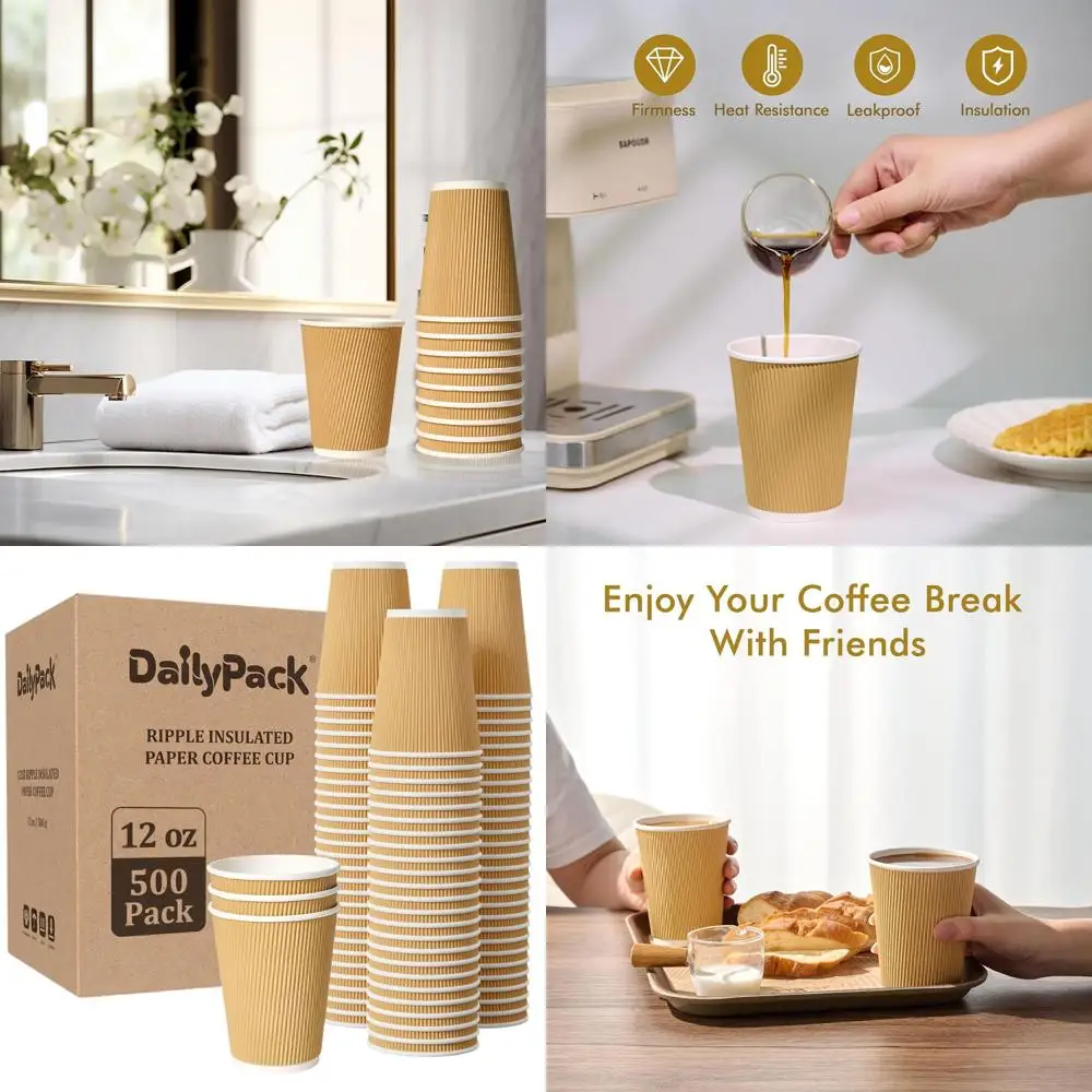 

12 oz Insulated Ripple Wall Coffee Cups Set of 500 for Home, Office, Hotel, Meetings & Parties
