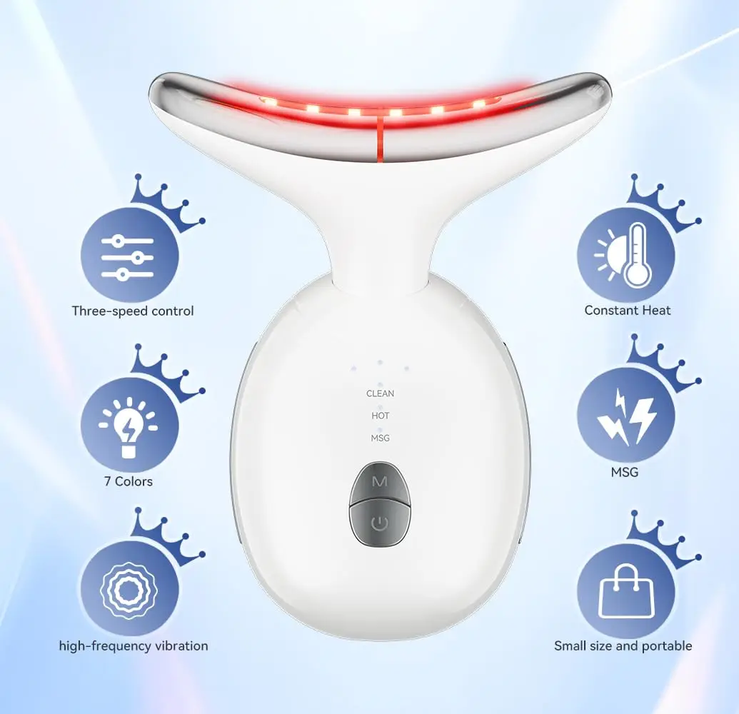 مدلك الوجه والرقبة، أداة نحت الوجه بـ 7 ألوان، جهاز شد الوجه للعناية بالبشرة، أداة الوجه في المنزل مع اهتزاز حراري