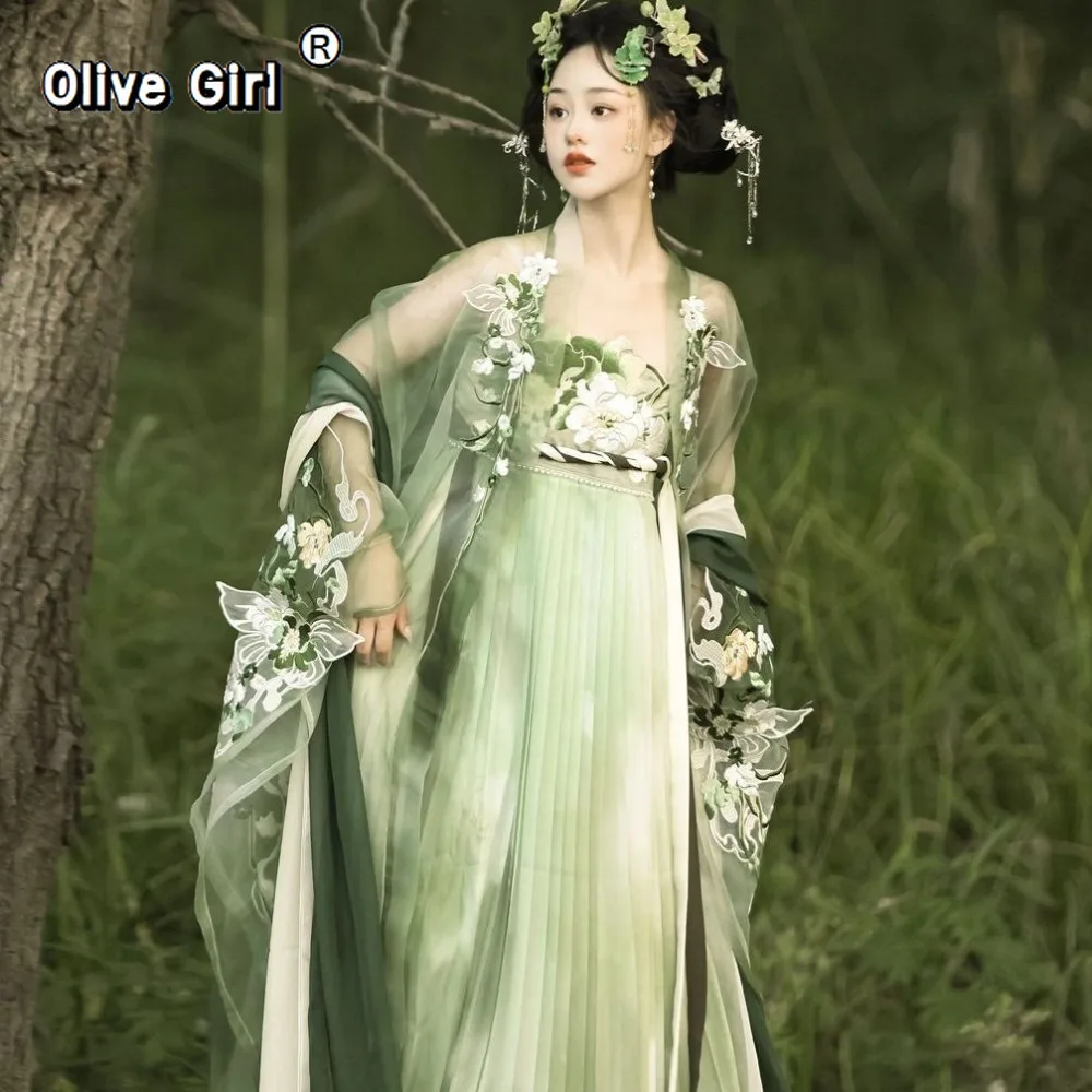 Original Hanfu Chinese Dress Cosplay Party Princess Embroidered Hezi Skirt Chest Length Long Sleeved Shirt Super Fairy Set