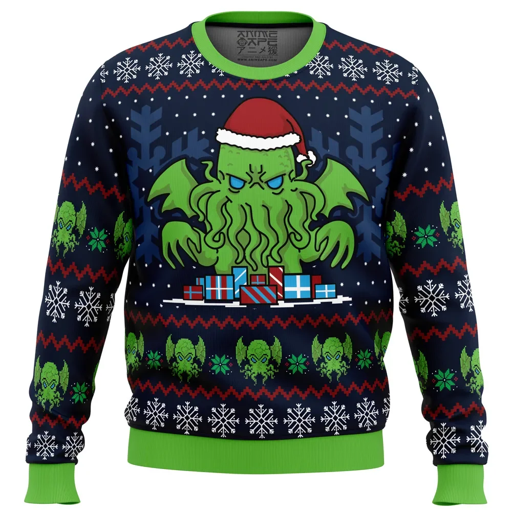 

2025 Winter Christmas Ugly Sweater 3D Print Cthulhu Men's Sweater Street Hip Hop Casual Plush Warm Sweater Sports Comfort Top