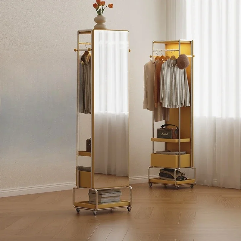 

Movable full-length mirror, bedroom coat rack with mirror, integrated storage, rotating floor-to-ceiling full-length mirror