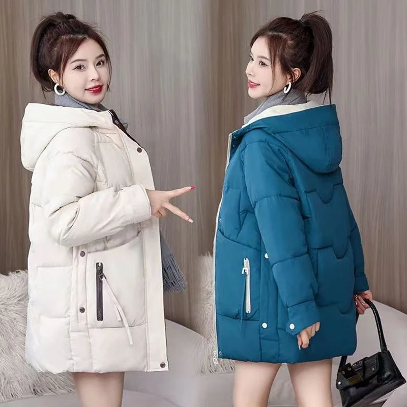 

2024 Autumn And Winter New Fashion Temperament Cotton-padded Midcoat Cotton-padded Down Jacket Explosion Thickened Women's Wear