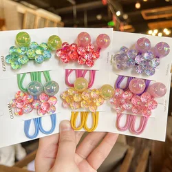 2PCS Cartoon Five-petaled Flowers Girls Elastic Hair Bands Cute Princess Hair Accessories Children Hair Ties Baby Headwear