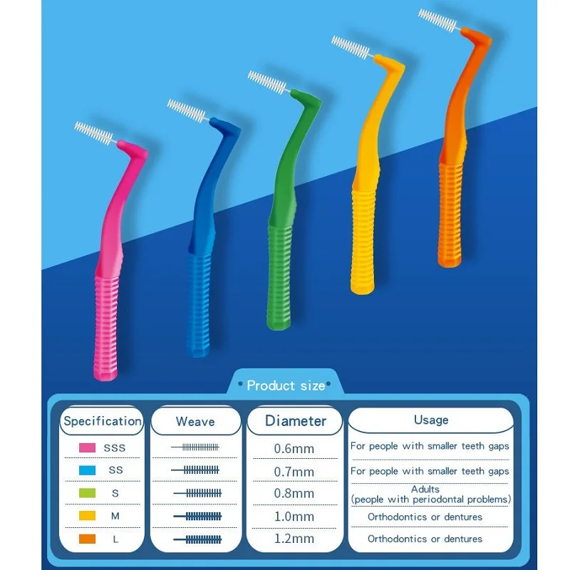 Cepillo Interdental Push-Pull en forma de L, palillo de dientes de ortodoncia, blanqueamiento dental, cepillo de dientes, cuidado de la higiene bucal, 20 unids/lote por caja