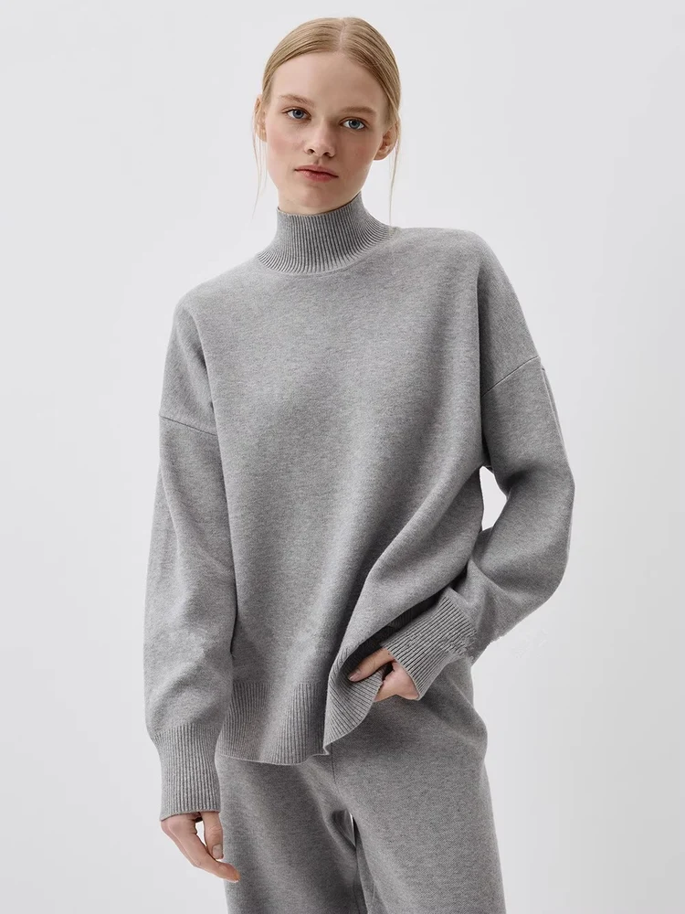 

Women's Loose Knitted Sweater f High Collar Winter Base Layer irt Versatile Simple Sle Fitted for All Ocns