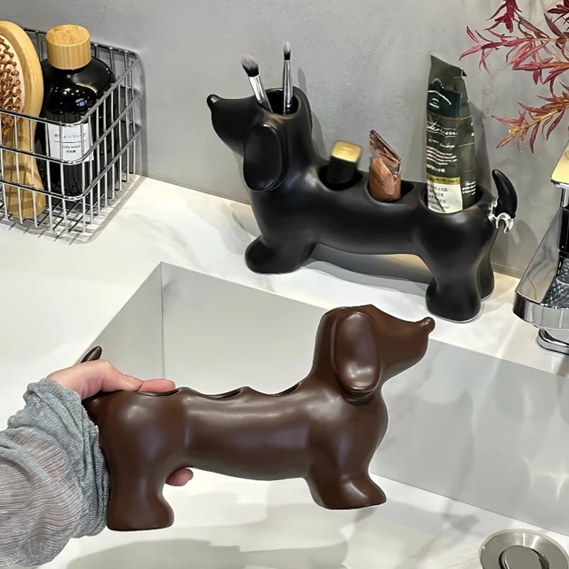 Dachshund Ceramic Electric Toothbrush Holder Storage Rack Bathroom Sink Washstand Toothpaste Toothbrush Base Bathroom Decoration