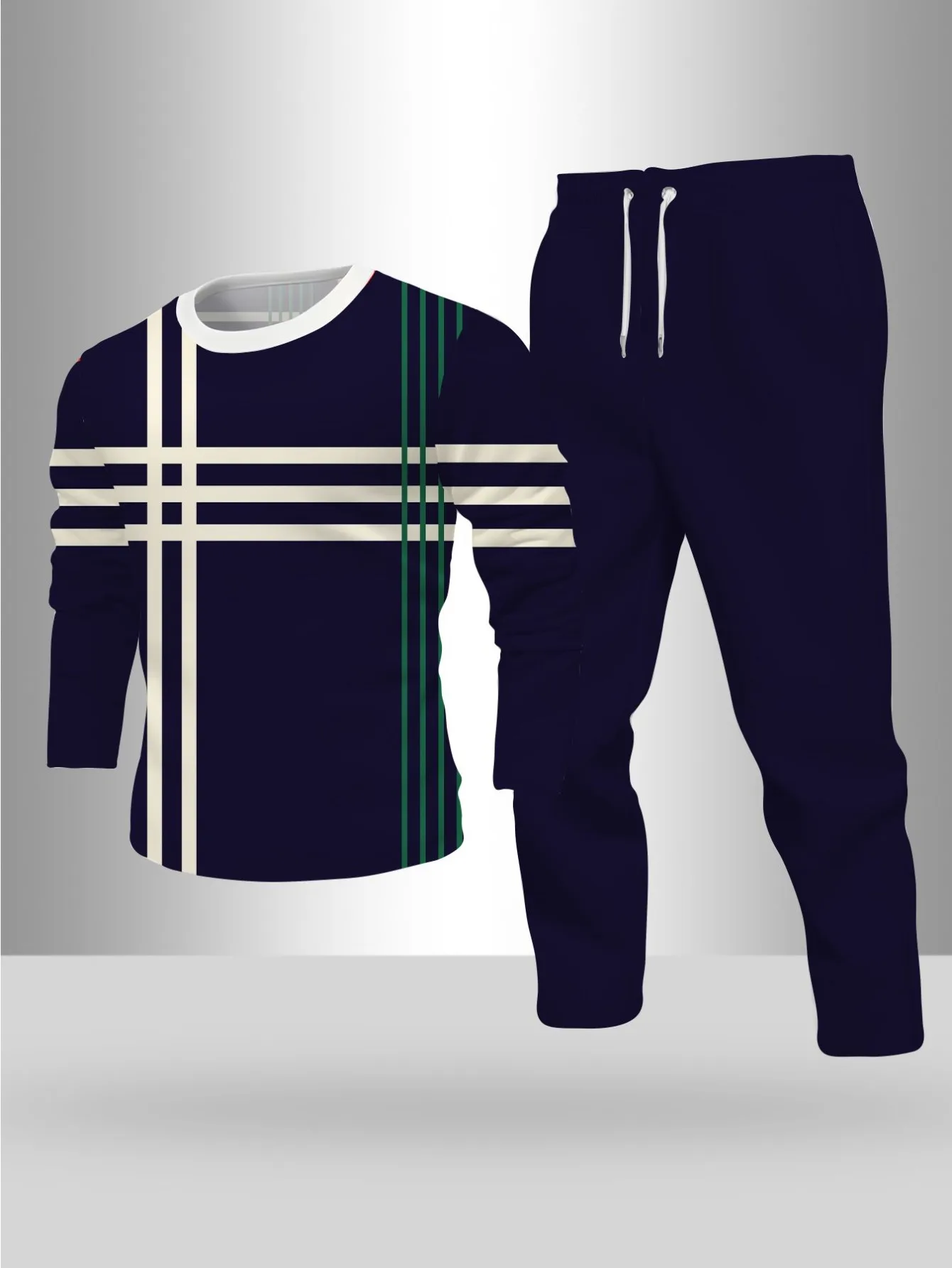 طقم بغطاء للرأس عصري مطبوع رقميًا للرجال مكون من قطعتين