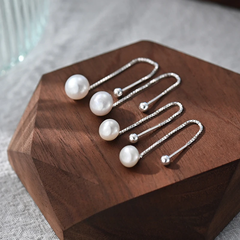 999 Silver Pearl Tassel Threader Stud – Elegant High-End Cartilage Earrings for Women