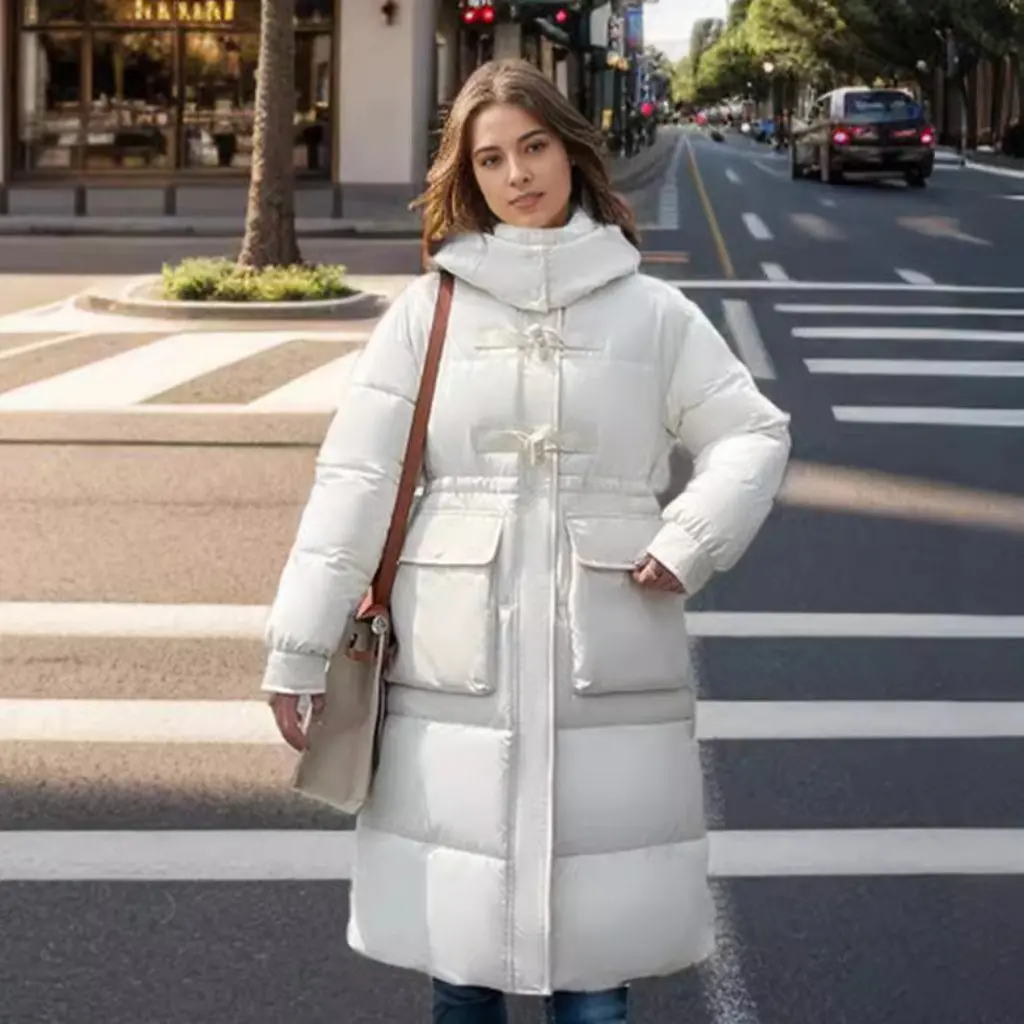 

Женская хлопковая стеганая куртка, зимняя толстая теплая длинная свободная одежда с капюшоном, новый стиль дизайна