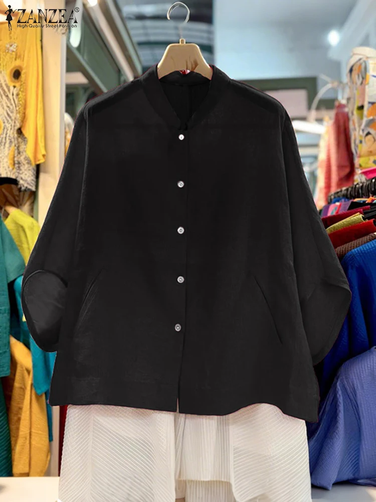 

ZANZEA Fashion Women Shirts 3/4 Sleeve Solid Color Blouses 2025 Autumn Buttons Casual Tops Chic Korean Blusas Work Tunic Femme