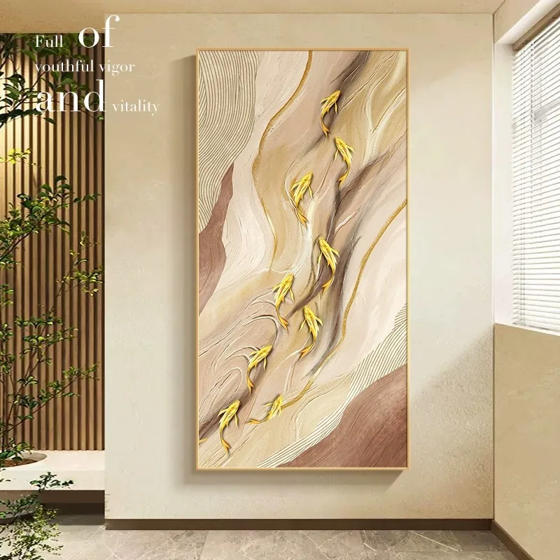 

Nine fish map light luxury high sense decoration living room abstract corridor aisle canvas painting