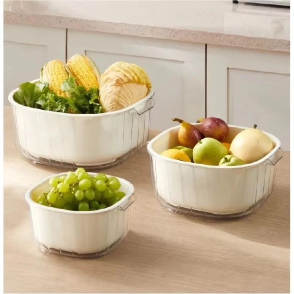 

3 Size Kitchen Dishwashing Basket Thickened Design Double Layer Draining Basket Plastic Draining Function Fruit Storage Basket